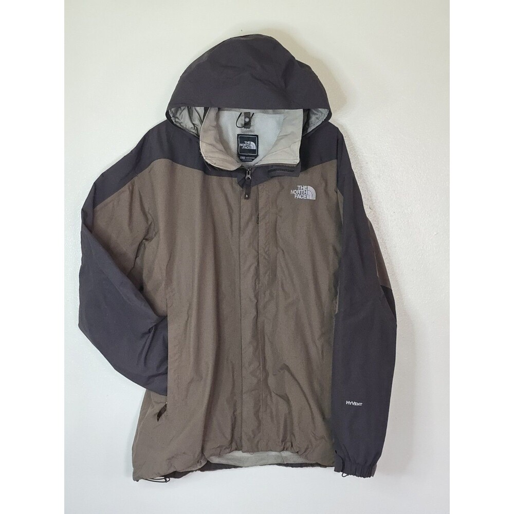 The North Face HyVent Rain Shell Jacket Mens XXL Brown Tan Hooded Waterproof Y2K